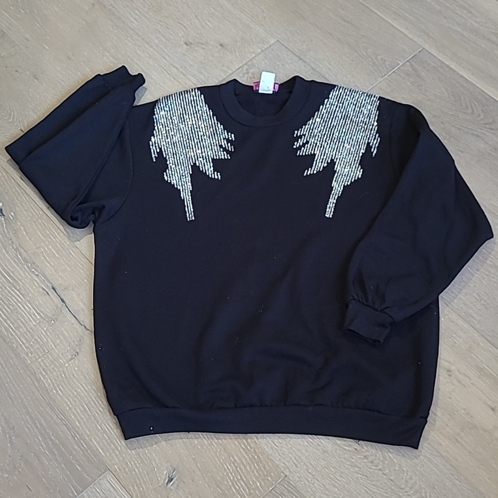 Pink Elephant Vintage Sweatshirt Women's Large Black w/Silver Metallic Graphics